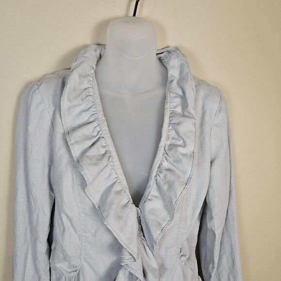FEI Anthropologie Linen Jacket Blazer Size 8 Ruffle Lightweight Designer Coastal - Picture 4 of 15